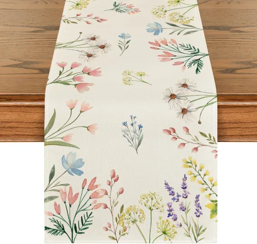 Artoid Mode Camino de mesa de verano con flores, decoración de mesa de comedor para decoración de mesa de comedor para fiesta en el hogar, 13 x 36