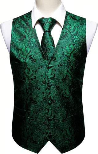 Miniatura 6 de Barry.Wang Chaleco formal de los hombres Paisley Jacquard seda corbata traje chaleco conjunto boda 5PCS