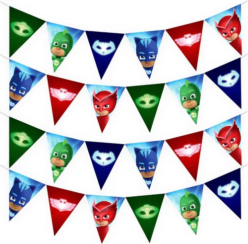 Treasures Gifted Paquete de 2 banderines de cumpleaños con licencia oficial de PJ Masks - Cartel de PJ Masks - Suministros para fiesta de cumpleaños