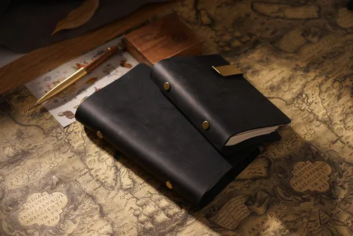 Miniatura 3 de Cuaderno de carpeta de cuero, 8.5 x 11 pulgadas (negro, A5-no personalizado)
