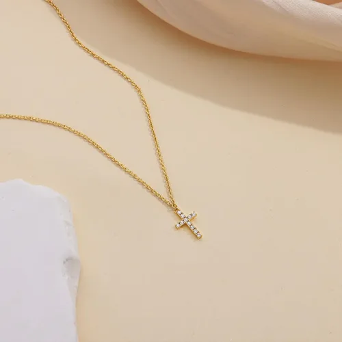 Miniatura 48 de Collar de cruz para mujeres y niñas, delicado chapado en oro de 14 quilates, gargantilla con dije de cruz que no se deslustra, impermeable, moderno