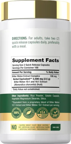 Miniatura 2 de Carlyle - Cápsulas de Melón Amargo 2500 mg 200 unidades Extracto sin OMG y sin gluten Suplemento complejo
