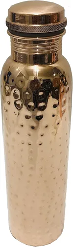 Botella de agua de cobre martillado puro, 34 onzas, ayurvédica, a prueba de fugas, recipiente de almacenamiento de agua de cobre para beber botella