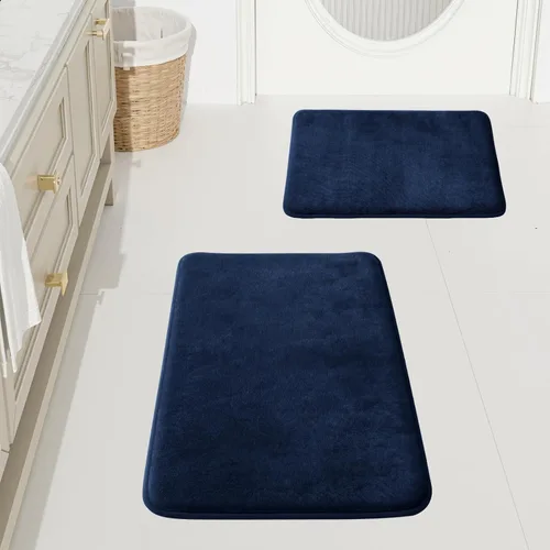 Miniatura 34 de HUXMEYSON Juego de alfombras de baño de 2 piezas, juego de alfombrillas antideslizantes y de secado rápido, alfombras de baño ultra suaves de Negro