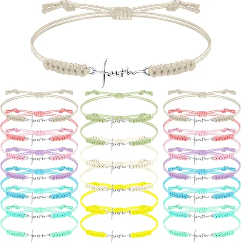 Miniatura 11 de Rtteri 20 Piezas Pulseras de Cruz de Fe Inspiracionales Regalos de Joyería de Cumpleaños a Granel de Acero Inoxidable Dije de Esperanza Pulsera