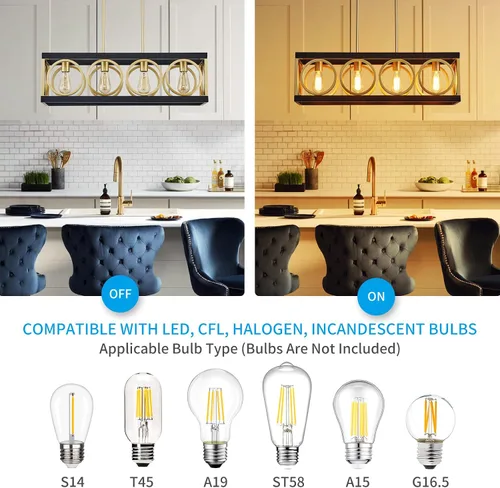 Miniatura 5 de XINGQI Lámpara de araña rectangular moderna, iluminación de isla de cocina de granja, accesorio de luz colgante industrial rústico de 4 luces