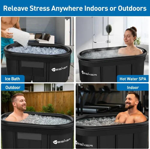 Miniatura 7 de Yesker Bañera de Baño de Hielo Ovalada de 110 Galones con Anillo de Aire, Bañera de Inmersión Fría Portátil Multicapa con Tapa para Atletas