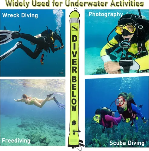 Miniatura 6 de Boya de marcador de superficie SMB de 5 pies, tubo de señal de señal, buceo, marcador inferior abierto con banda reflectante de alta visibilidad