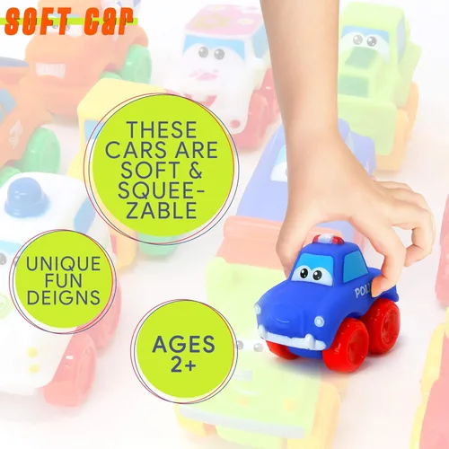 Miniatura 4 de Big Mo's Toys Baby Cars - Juego de autos de juguete de goma suave, vehículos pequeños para bebés y niños pequeños, 12 piezas