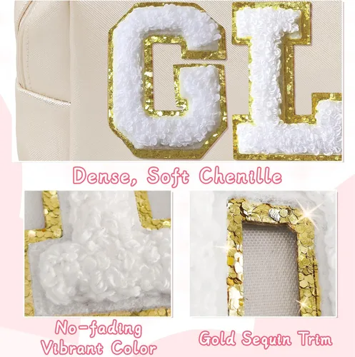 Miniatura 135 de 6 Parches de Letras de Chenilla Autoadhesivos para Bolsas, Parches de Letras Universitarias Preppy de 2 Pulgadas para Ropa y Sombreros, Calcomanías