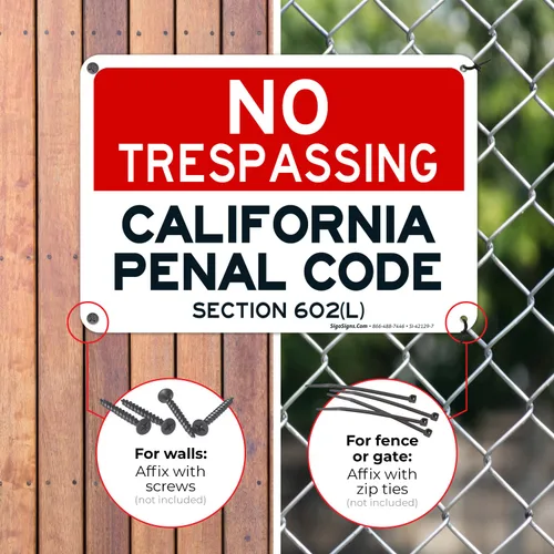 Miniatura 4 de Señal de California No Trespassing, sección 602 de código penal, 10 x 7 pulgadas, aluminio 040 libre de óxido, resistente a la decoloración