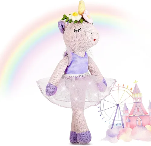 Shappy Peluche de unicornio de Navidad de 17 pulgadas, muñeca bailarina, unicornio de felpa de lana para mujer, regalo de cumpleaños (morado)