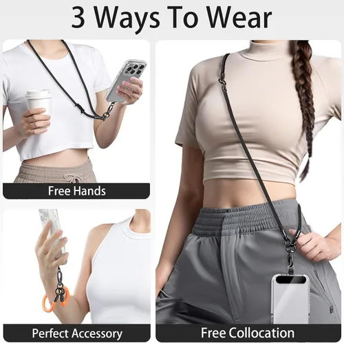 Miniatura 5 de Cordón para teléfono, correas antirrobo 3 en 1, cordón cruzado, soporte para el cuello y correa para la muñeca, correa universal desmontable