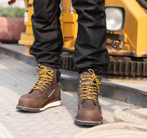 Miniatura 9 de MWORK Botas de trabajo con punta de mocasín de 6 pulgadas para hombre, suela de cuña, impermeable, ASTM F2413-18, punta metálica de seguridad