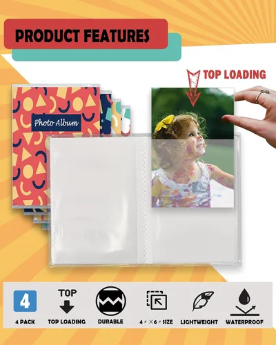 Miniatura 4 de Álbum de fotos pequeño de 4 x 6 para fotos, juego de 4, capacidad para 36 fotos cada una, capacidad de 144, 4 patrones, fundas flexibles extraíbles