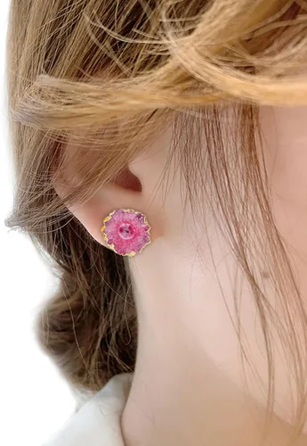 Miniatura 4 de SUNYIK Aretes de tuerca drusa de geoda de cuarzo natural, aretes de piedra irregular para mujer