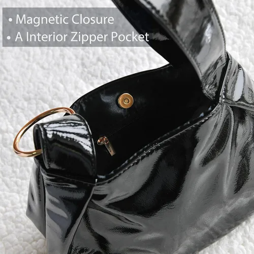 Miniatura 4 de Women's Glossy Clutch Patent Vegan Leather Hobo Top Handle Bag Small Tote