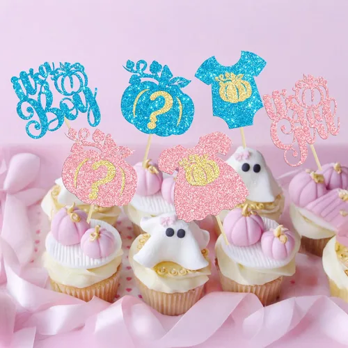 Miniatura 4 de Gyufise 24 adornos para cupcakes de revelación de género, decoraciones para pasteles de niños o niñas para Acción de Gracias, Halloween, tema