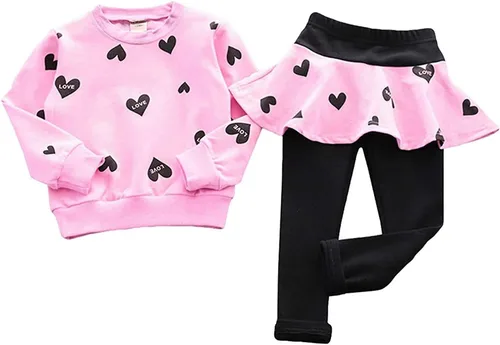 Miniatura 4 de Conjunto de ropa para niñas con estampado de corazón y polainas