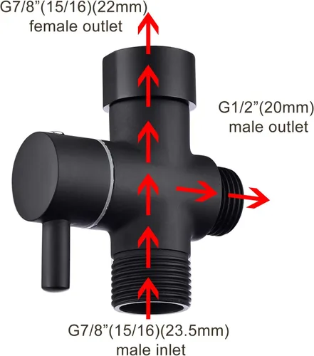 Miniatura 3 de CIENCIA Válvula en T de 7/8 "Válvula desviadora de inodoro de 3 vías Adaptador de bidé de latón con apagado para rociador de inodoro de mano, negro