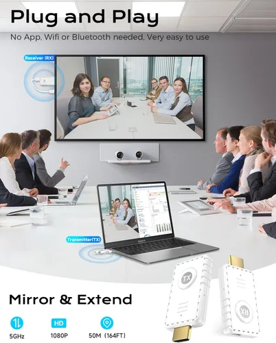 Miniatura 4 de AYY Kit transmisor y receptor HDMI inalámbrico 5G, extensor HDMI 4K con rango de 164 pies, adaptador de pantalla inalámbrico Plug & Play