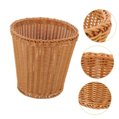 Miniatura 5 de Elegante cubo de basura tejido natural tapa de cesta de gran capacidad para sala de estar estudio