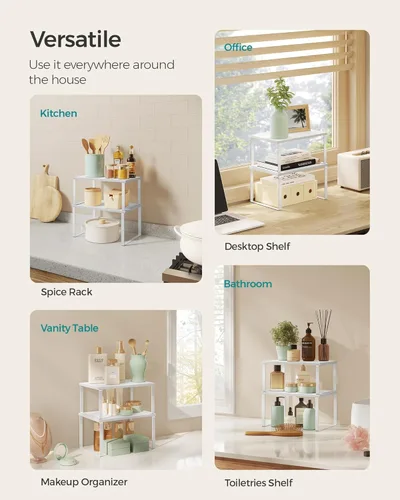 Miniatura 6 de SONGMICS Estante organizador de gabinete, juego de 4 estantes de encimera de cocina, almacenamiento de cocina, estante de especias, apilable, Blanco