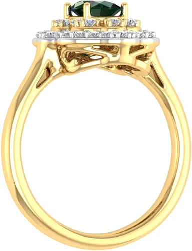 Miniatura 2 de FINEROCK Anillo de compromiso de diamantes redondos y esmeralda de forma ovalada de 1.05 quilates en oro de 10 quilates