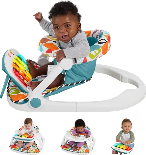Fisher-Price Silla Portátil para Bebé Deluxe Kick & Play Sit-Me-Up Asiento de Piso con Juguete de Piano de Aprendizaje y Bandeja de Snacks de Bebés