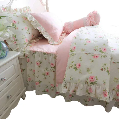 Miniatura 13 de FADFAY Juego de ropa de cama floral estilo campestre francés con estampado de pájaros azules, colección de faldas de cama, 800 hilos por pulgada