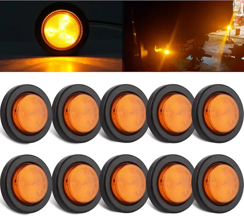 10 Piezas Luces LED Redondas de 2 Pulgadas para Marcadores Laterales de Separación de Remolque Color Ámbar, Luces LED Selladas Redondas de 2" para