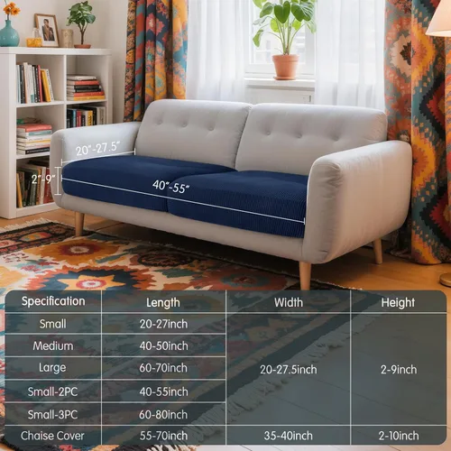 Miniatura 3 de Hokway Fundas Elásticas para Cojines de Sofá, 2 Piezas Fundas Individuales de Cojín de Sofá, Juego de Fundas para Asientos de Sofá de Jacquard, Azul