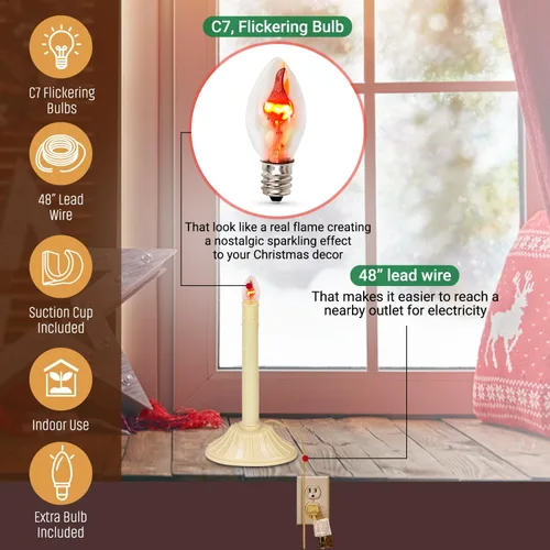 Miniatura 3 de Velas Candolier de Navidad para Ventana Tupkee – con Bombilla Parpadeante – Única para Interior - Vela Eléctrica Sin Llama para Ventana Candelabro 1