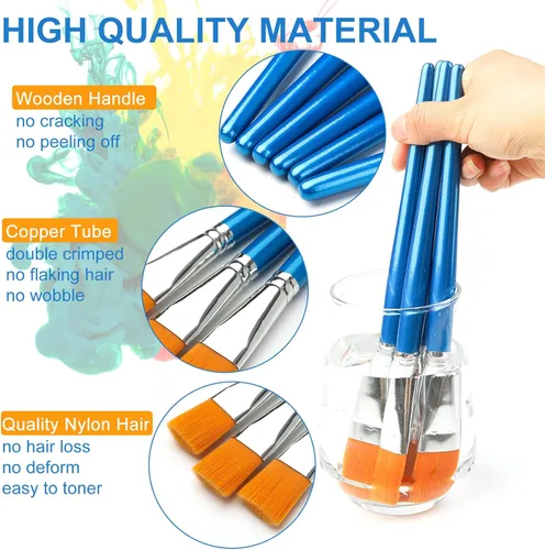 Miniatura 2 de Pinceles de pintura plana de 1 pulgada para pintura acrílica, 12 piezas de pinceles de pintura sintética grandes a granel con mango de madera
