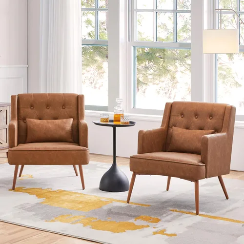 Yaheetech - Silla decorativa de estilo Accent para sala de estar, silla moderna de mediados de siglo con cojín lumbar, cómoda silla tapizada para