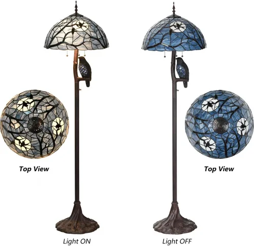 Miniatura 7 de Bieye L10882 Ravens Sitting on Bare Tree Branch Against Full Moon Lámpara de pie estilo Tiffany con luz nocturna Raven doble iluminada para Azul