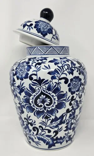 Miniatura 6 de Jarrón de jengibre con templo floral de porcelana azul y blanca de 12.5 pulgadas, estilo chino Qing (azul)
