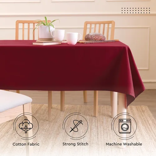 Miniatura 3 de Encasa XO Mantel rectangular de lona de algodón de 56 x 84 pulgadas, lavable a máquina, color granate rico para comedor en interiores y exteriores