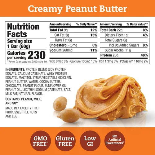 Miniatura 2 de Think! Barras de proteína, sin gluten, barra energética sin azúcar con aislado de proteína de suero, Creamy Peanut Butter, barras nutricionales, sin