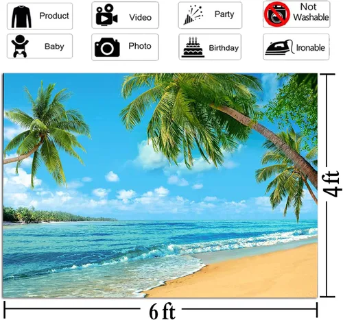 Miniatura 3 de Fondo tropical de verano para fotografía de palmera o playa de Hawaii, 7 x 5 pies, cielo marino azul, sol, Luau, fiesta, fondo de foto, boda, novia