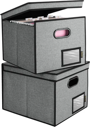 Miniatura 44 de Caja organizadora de archivos Baleine con tapa, organizador de carpetas de archivos plegable con deslizador de plástico, caja de carpetas