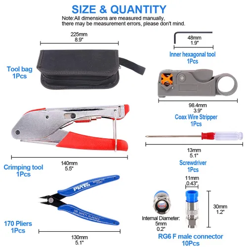 Miniatura 3 de Glarks Juego de herramientas de cable coaxial + herramienta crimpadora de cable coaxial y pelacables y cortador de cables de alambre con kit