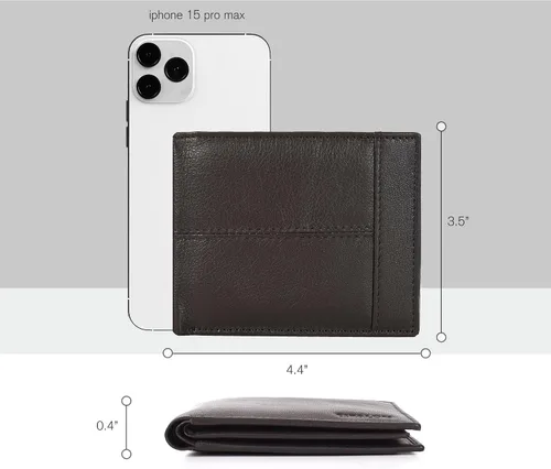 Miniatura 6 de Cartera para bolsillo frontal, bloqueo RFID, de piel, plegable, con ventana de identificación, para hombre