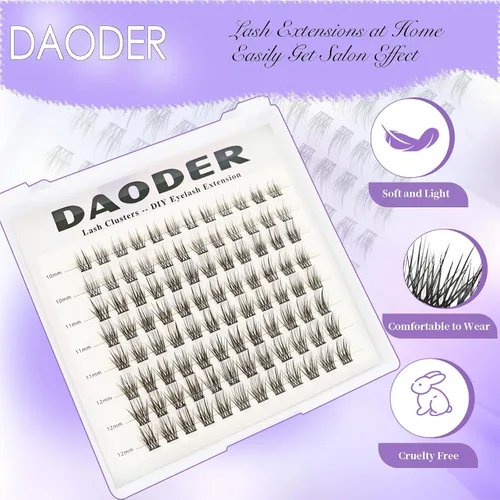 Miniatura 2 de DAODER Extensiones de pestañas cortas en racimo de aspecto natural, 96 unidades de 0.35-0.47 pulgadas, extensiones de pestañas rizadas C