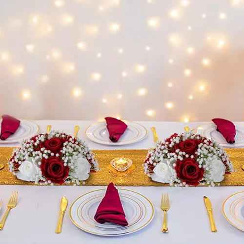 Miniatura 2 de BLOSMON Bolas de Flores Falsas Centros de Mesa de Boda 2 Piezas Rosa Carmesí Respiración de Bebé Flores Artificiales Piezas Centrales Decoración