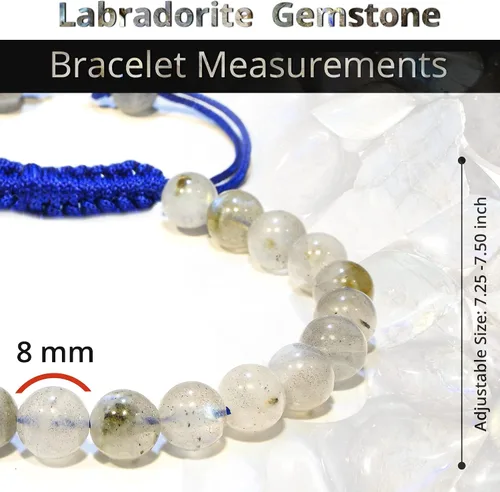 Miniatura 100 de Adjustable Crystal Bracelet – Gemstone Bead Bracelet with Adjustable Macrame String – Chic Gemstone Bracelet for Men and Women – 8mm Round Healing