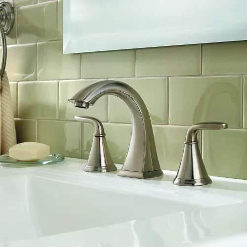 Miniatura 4 de Pfister Pasadena LF049PDKK - Grifo para lavabo de baño, 8 pulgadas de ancho, 2 asas, 3 agujeros, acabado de níquel cepillado, LF049PDKK