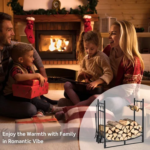 Miniatura 4 de Goplus - Estante para leña para interiores, soporte de 30" para leña con 4 herramientas para chimenea: pala, atizador, pinzas, cepillo, portayesca