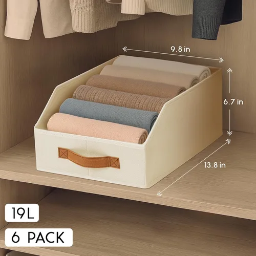 Miniatura 2 de Homsorout Contenedores de almacenamiento de tela para organizar, paquete de 6 cajas de almacenamiento grandes trapezoidales plegables con asa