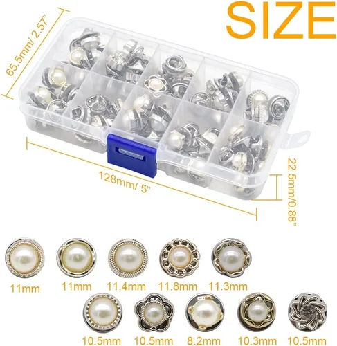 Miniatura 2 de Broche de camisa para mujer, 80 piezas, 10 estilos, botones para cubrir, botón de perla, broche de seguridad, botones para ropa, suministros